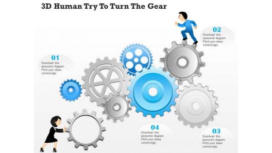 Business Diagram 3d Human Try To Turn The Gear Presentation Template