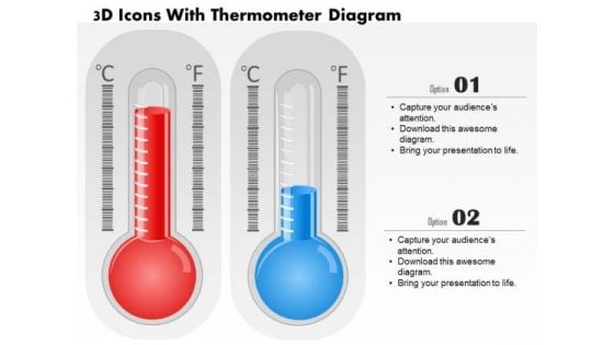 Business Diagram 3d Icons With Thermometer Diagram PowerPoint Ppt Presentation