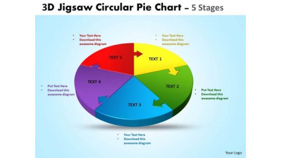 Business Diagram 3d Jigsaw Circular Templates Pie Chart 5 Stages Strategy Diagram