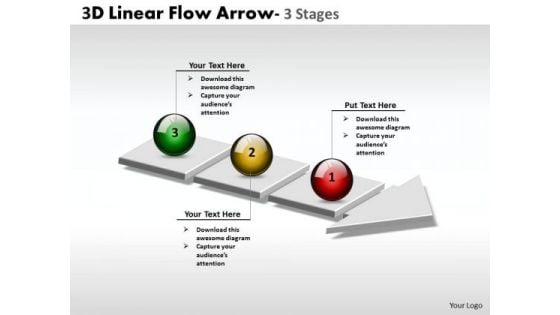 Business Diagram 3d Linear Flow Arrow 3 Stages Sales Diagram