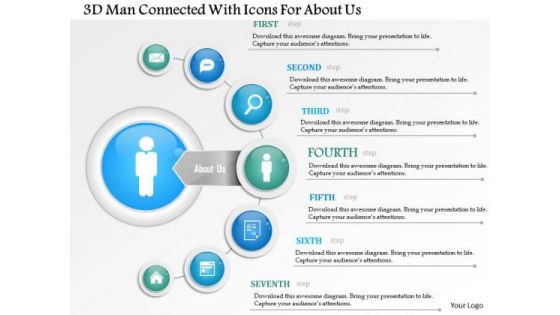 Business Diagram 3d Man Connected With Icons For About Us Presentation Template