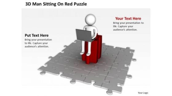 Business Diagram 3d Man Sitting On Red Puzzle PowerPoint Slides