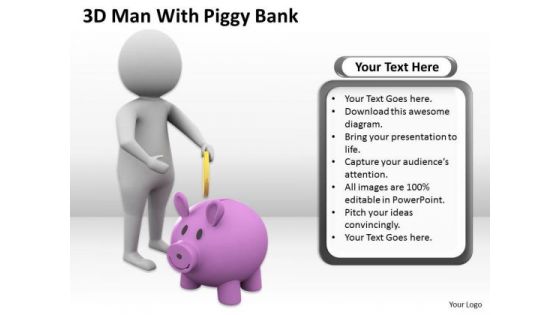 Business Diagram 3d Man With Piggy Bank PowerPoint Templates