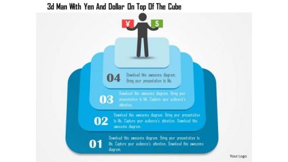 Business Diagram 3d Man With Yen And Dollar On Top Of The Cube Presentation Template