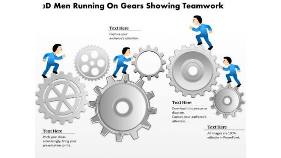 Business Diagram 3d Men Running On Gears Showing Teamwork Presentation Template