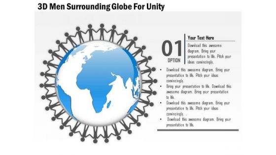 Business Diagram 3d Men Surrounding Globe For Unity Presentation Template