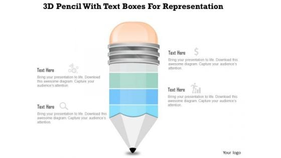 Business Diagram 3d Pencil With Text Boxes For Representation PowerPoint Slide