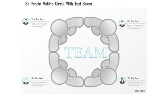 Business Diagram 3d People Making Circle With Text Boxes Presentation Template