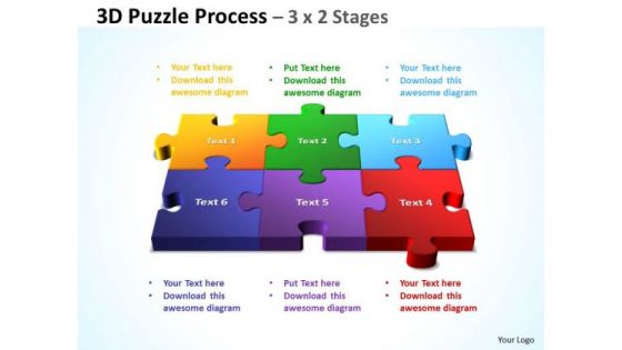 Business Diagram 3d Puzzle Process 3 X 2 Stages Sales Diagram