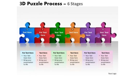 Business Diagram 3d Puzzle Process 6 Stages Strategic Management