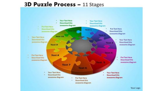 Business Diagram 3d Puzzle Process Diagram 11 Stages Business Cycle Diagram