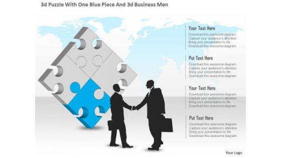 Business Diagram 3d Puzzle With One Blue Piece And 3d Business Men Presentation Template