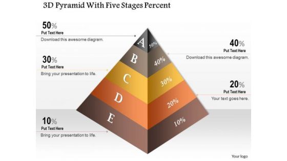 Business Diagram 3d Pyramid With Five Stages Percent Presentation Template