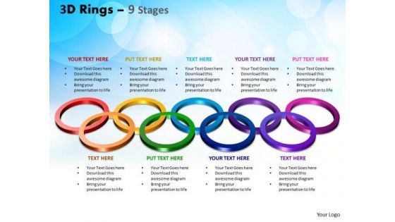 Business Diagram 3d Rings 9 Stages Strategic Management