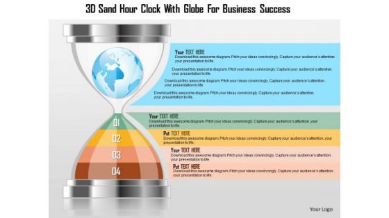 Business Diagram 3d Sand Hour Clock With Globe For Business Success Presentation Template