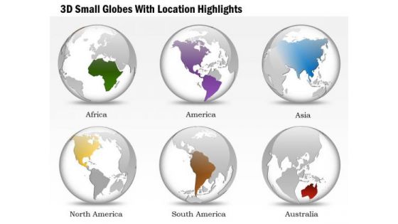 Business Diagram 3d Small Globes With Location Highlights Presentation Template