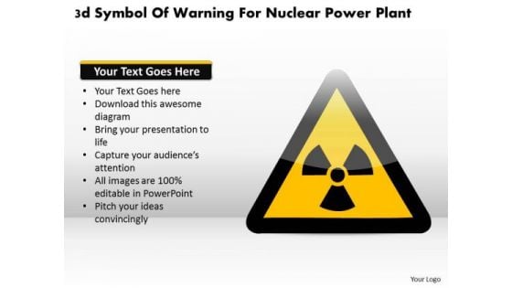 Business Diagram 3d Symbol Of Warning For Nuclear Power Plant Presentation Template