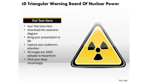 Business Diagram 3d Triangular Warning Board Of Nuclear Power Presentation Template