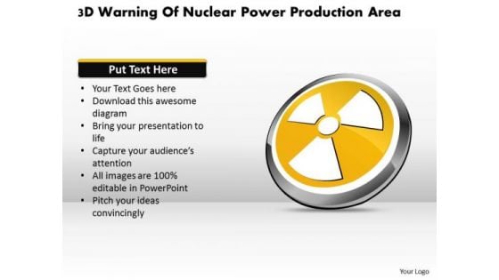 Business Diagram 3d Warning Of Nuclear Power Production Area Presentation Template