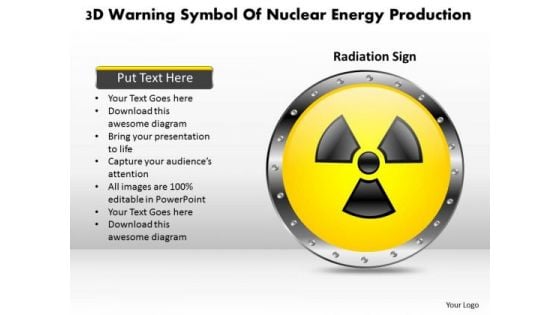 Business Diagram 3d Warning Symbol Of Nuclear Energy Production Presentation Template