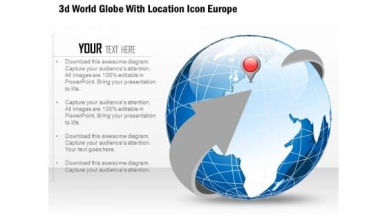 Business Diagram 3d World Globe With Location Icon Europe Presentation Template