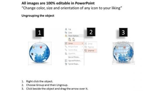 Business Diagram 3d World Globe With Location Icon On Africa Europe Asia Presentation Template