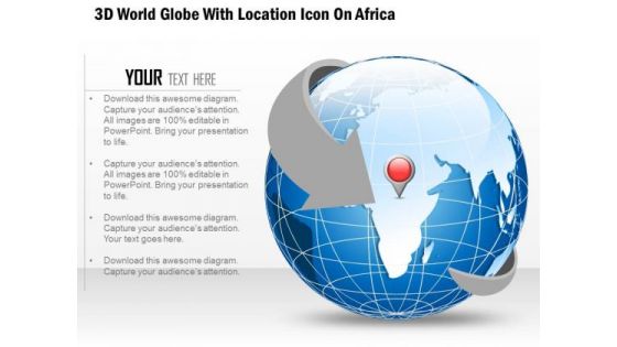 Business Diagram 3d World Globe With Location Icon On Africa Presentation Template