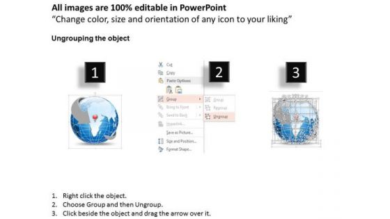 Business Diagram 3d World Globe With Location Icon On Africa Presentation Template