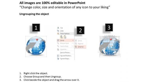 Business Diagram 3d World Globe With Location Icon On Asia Presentation Template