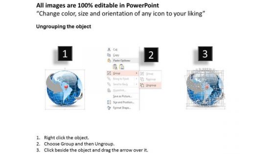 Business Diagram 3d World Globe With Location Icon On South America Presentation Template