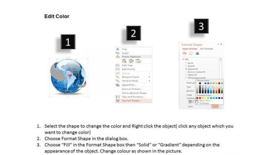 Business Diagram 3d World Globe With Location Icon On South America Presentation Template