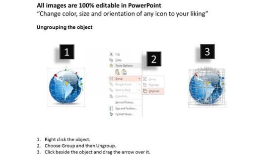 Business Diagram 3d World Globe With Location Icons Line Presentation Template