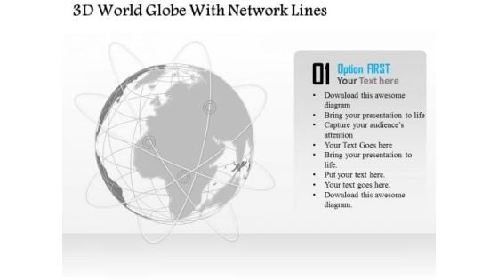 Business Diagram 3d World Globe With Network Lines Presentation Template