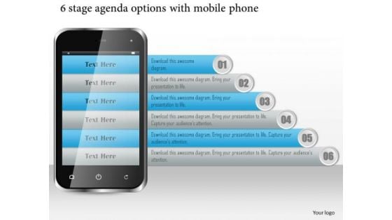 Business Diagram 6 Stage Agenda Options With Mobile Phone Presentation Template Business Diagram 6 Stage Agenda Options With Mobile Phone Presentation Template