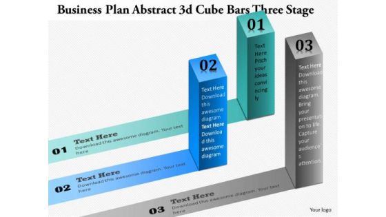 Business Diagram Abstract 3d Cube Bars Three Stages Presentation Template