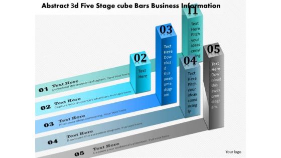 Business Diagram Abstract 3d Five Stage Cube Bars Business Information Presentation Template