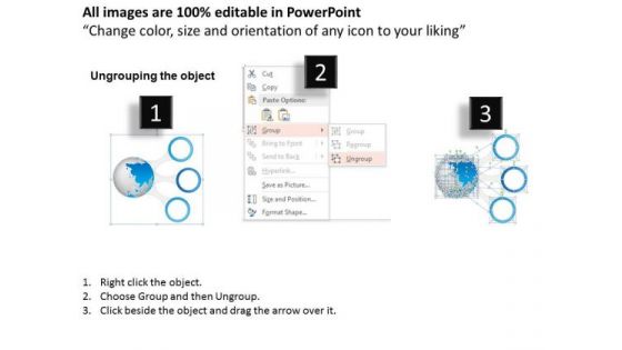 Business Diagram Agenda Diagram With Globe And Three Icon Points Presentation Template