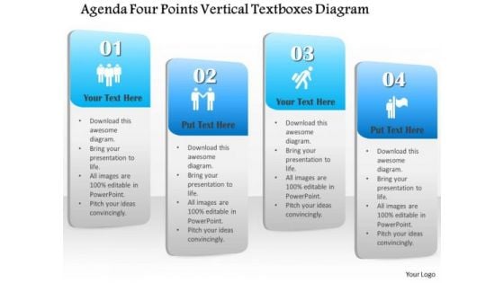 Business Diagram Agenda Four Points Vertical Textboxes Diagram Presentation Template