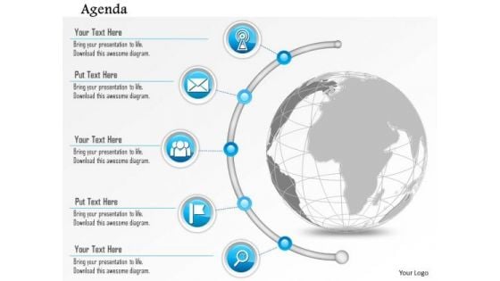 Business Diagram Agenda Globe With Semi Circle Timeline Icons Presentation Template