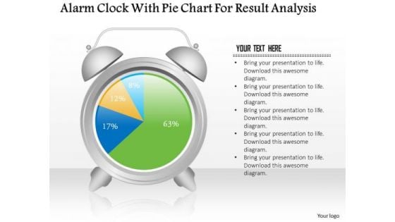 Business Diagram Alarm Clock With Pie Chart For Result Analysis PowerPoint Slide