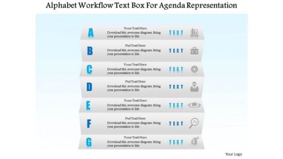 Business Diagram Alphabet Workflow Text Box For Agenda Representation Presentation Template