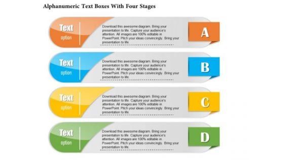 Business Diagram Alphanumeric Text Boxes With Four Stages Presentation Template