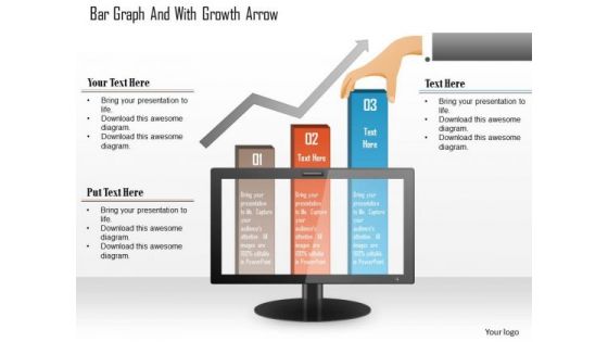 Business Diagram Bar Graph And With Growth Arrow Presentation Template