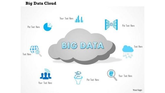 Business Diagram Big Data Cloud With Analytic Icons Surrounding It Presentation Template