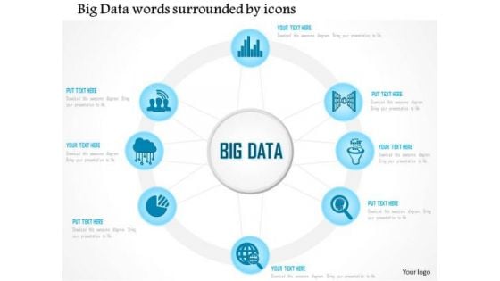 Business Diagram Big Data Words Surrounded By Icons Showing Data Production Ppt Slide