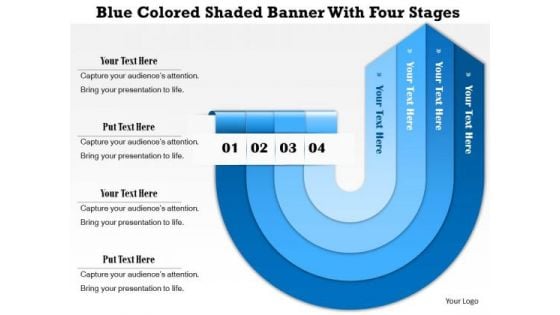 Business Diagram Blue Colored Shaded Banner With Four Stages Presentation Template