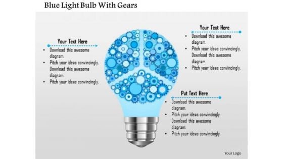 Business Diagram Blue Light Bulb With Gears Presentation Template