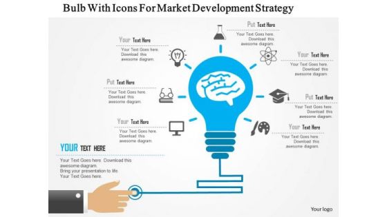Business Diagram Bulb With Icons For Market Development Strategy Presentation Template