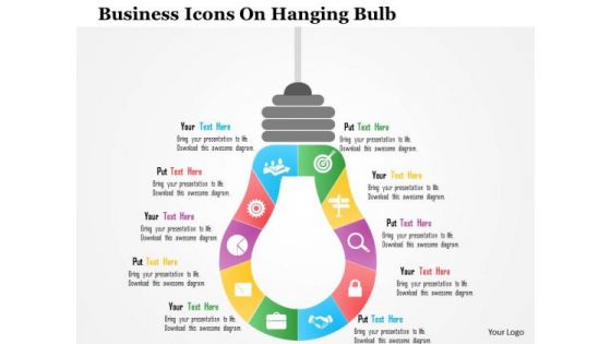 Business Diagram Business Icons On Hanging Bulb Presentation Template