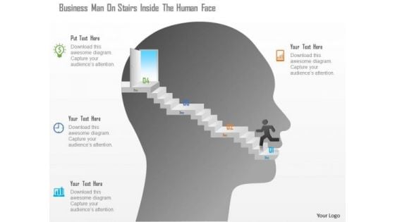 Business Diagram Business Man On Stairs Inside The Human Face Presentation Template